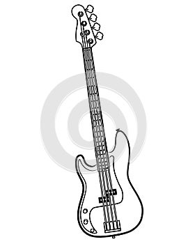 Electric Bass Guitar line art vector illustration