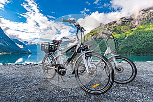 Electric bicycle on the background of nature Norway