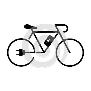 Electric Bike Silhouette Icon. Eco Bicycle on Electro Power with Plug Charge Glyph Pictogram. Green Electricity Energy