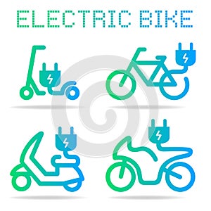 electric bike vector icons set : bike, scooter, motorbikes, vespa, plug, eco power, transport photo