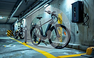 Electric bikes parked in underground garage