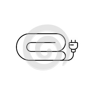 Electric blanket line icon. Black simple illustration of textile device with electrical cord and plug