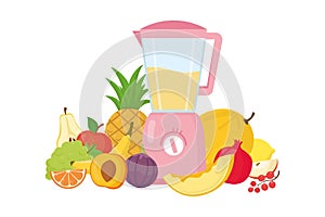 Electric blender, mixer or food processor with assorted fruits. Vector illustration in cartoon style