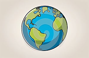 An electric blue circle logo illustration of a treefilled planet Earth
