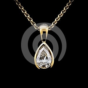 Electric blue diamond pendant necklace on silver chain against black background