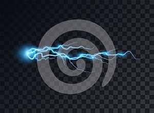 Electric blue discharge, flash, transparent glow. Vector design element on isolated background.