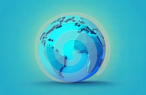 An Electric blue globe spins on a transparent material background