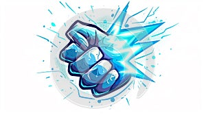 Electric Blue Lightning Fist on White Background. Generative ai