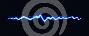 Electric Blue Thunderbolt Illustration. Vector Neon Flash of Lightning. Spark Bolt on Dark Background