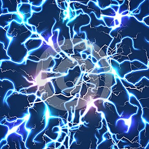 Electric blue vector lightning seamless pattern