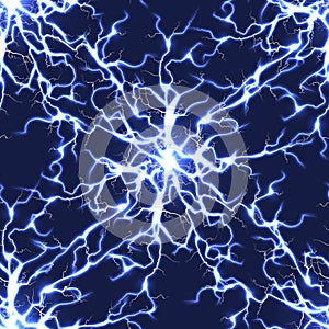 Electric blue vector lightning seamless pattern