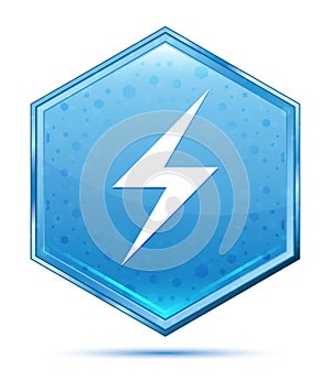 Electric bolt icon crystal blue hexagon button