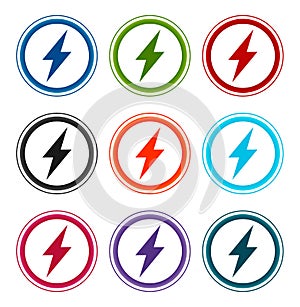 Electric bolt icon flat round buttons set illustration design