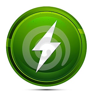 Electric bolt icon glassy green round button illustration