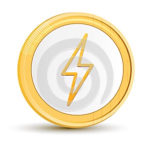 Electric bolt icon gold round button golden coin shiny frame luxury concept abstract illustration isolated on white background