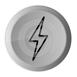Electric bolt icon metal silver round button metallic design circle isolated on white background black and white concept