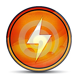 Electric bolt icon shiny bright orange round button illustration