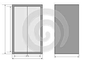 electric box drawing with dimensions. Control Panel. Production control panel and control devices. Vector graphics