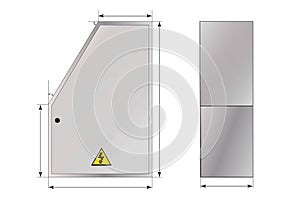 electric box drawing with dimensions. Control Panel. Production control panel and control devices. Vector graphics