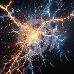Electric Brain Activity. Flashes and Lightning. Mind Engaging in Thought.