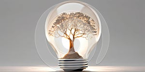 Electric Bulb With Growing Tree Inside, Concept Of Ecological Problems