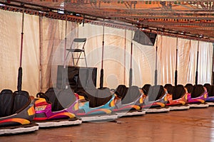 electric bumper car game in autodrom in fairground attractions at amusement funfair park