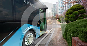 Electric bus on a city street