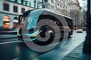 Electric bus at city street. Modern public transport. Generative AI