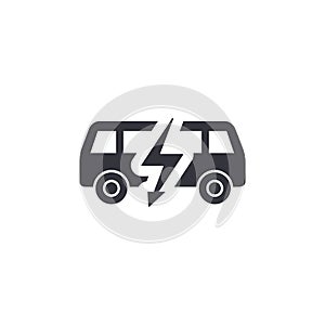 Electric bus, side view silhouette, simple black icon on white