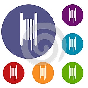 Electric cable in coil icons set