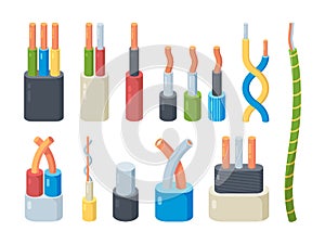 Electric cable color set. Copper and aluminum power connection voltage technology for industrial home equipment linear