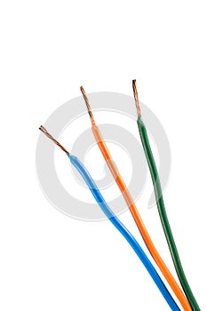 Electric cable ends, isolated on white. Colorful bundle of elect