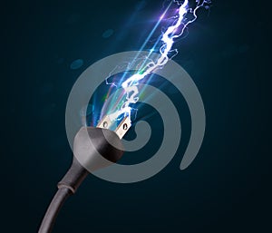 Electric cable with glowing electricity lightning