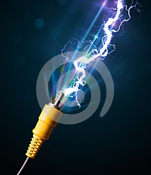 Electric cable with glowing electricity lightning