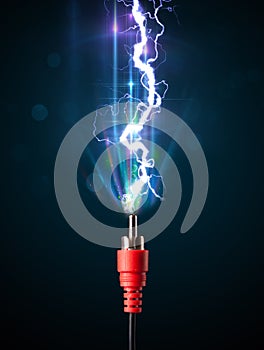 Electric cable with glowing electricity lightning