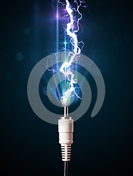 Electric cable with glowing electricity lightning