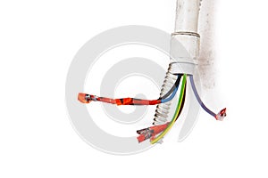 Electric cables disconnected and protected by electrical tape