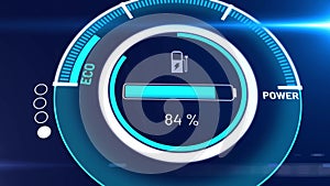 Electric car battery in active charging visionary dashboard