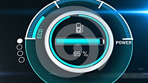 Electric car battery in active charging visionary dashboard