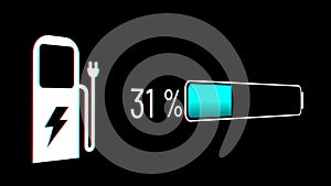 Electric car battery in active charging visionary dashboard