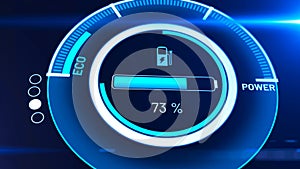 Electric car battery in active charging visionary dashboard