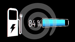 Electric car battery in active charging visionary dashboard