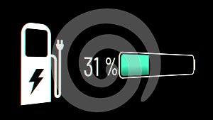 Electric car battery in active charging visionary dashboard