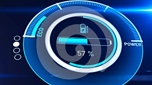 Electric car battery in active charging visionary dashboard