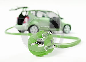 Electric car with cable and plug