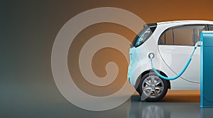 Electric car in charge, 3d render illustration