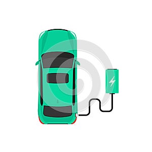 Electric car charger top view. Battery car hybrid recharge vector icon