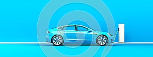 electric car charging, blue energy, banner with copy space, made with Generative AI