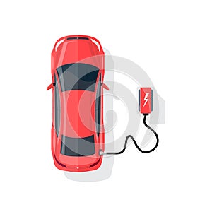 Electric Car Charging at the Charging Station on White Background