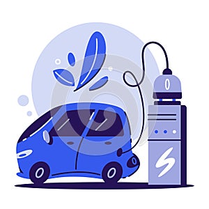 Electric car. Charging concept. Cartoon vector illustration